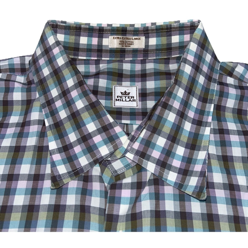 Peter Millar Men's Button Up 2XL Plaid Checkered Shirt Made in Turkey,‎ Soft